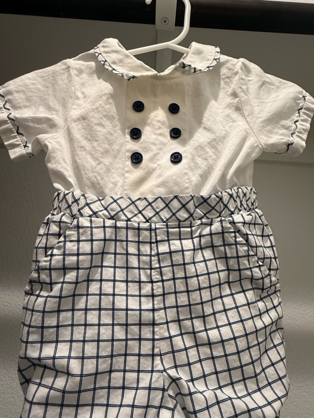 Rachel Riley Baby Boy Classic Shortall Romper 3M Navy Check Formal Outfit